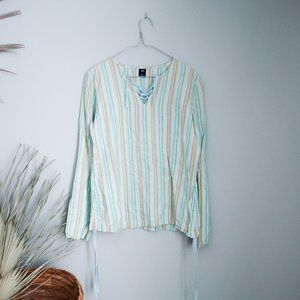 Long-sleeve Gap Lace-up Striped Shirt/Cover-up